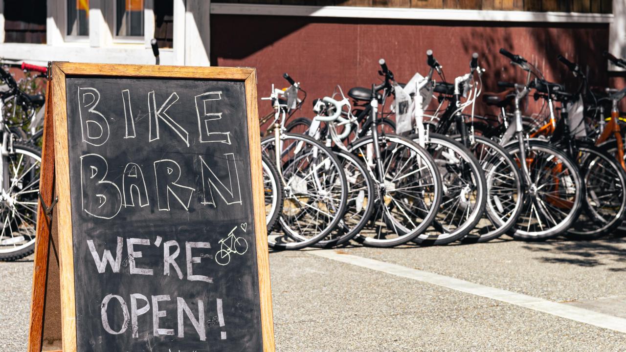 Front of Bike Barn Open Sign